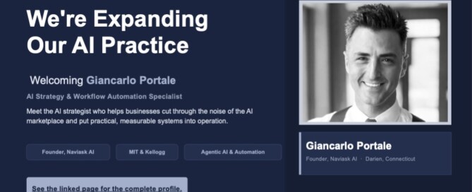 Gincarlo landing page and Linked in post